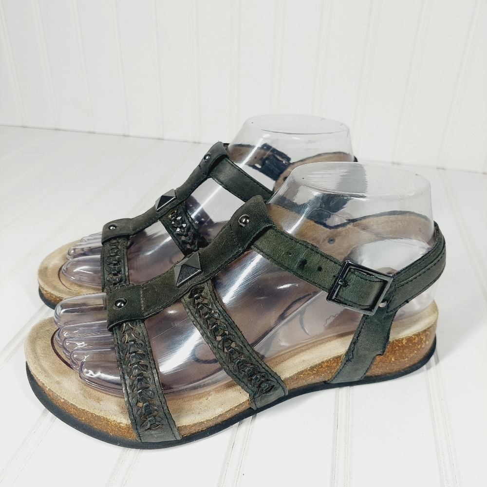 ABEO Gray Leather Woven Studded Comfort Sport Sandal H129 - Picture 2 of 13